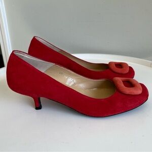 AUTHOR Spain Leather Suede Red Kitten Heel Shoes EU  37/US 6-6.5